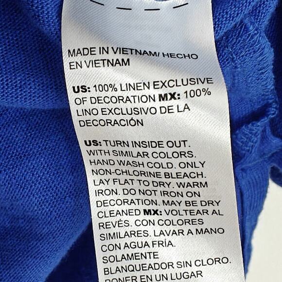 Chico's Stretch Linen Embellished Tunic Top Size Large /2 Blue Knit 3/4 Sleeve - Picture 10 of 10